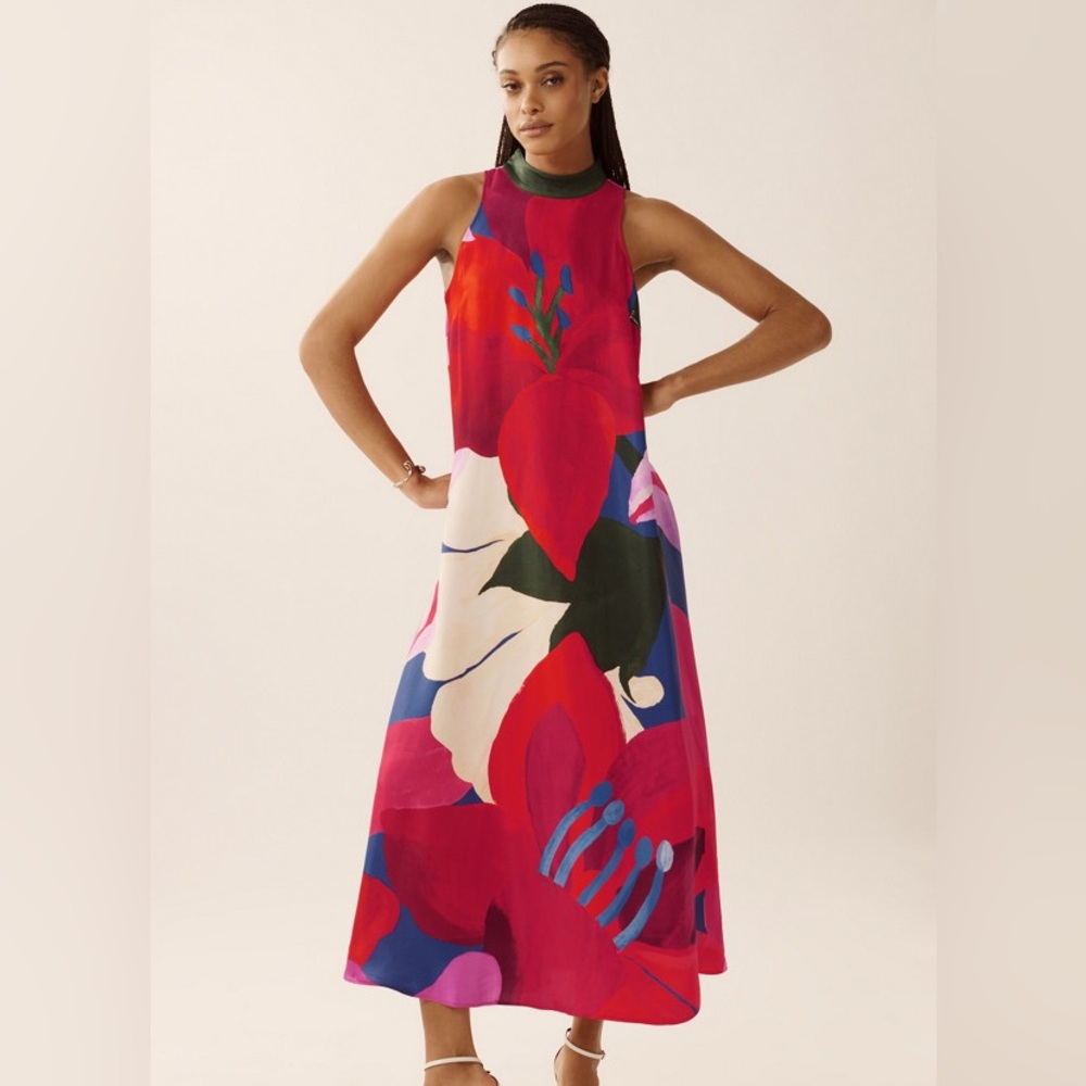 FARM Rio Watercolor Floral Halter Maxi Dress Size Medium